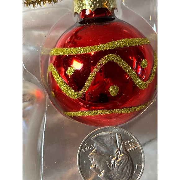 Christmas House Handpainted Blown Glass Ornaments Set of 2 Santa & Red Ball - Picture 3 of 4